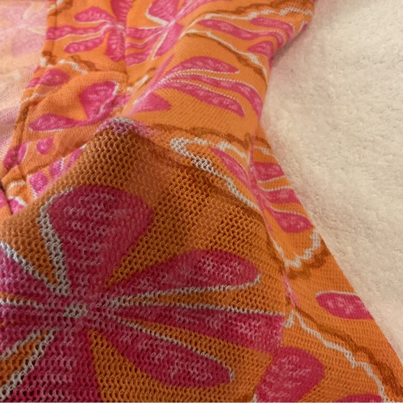 Free People Through The Meadow Mesh Blouse Top Floral Grapefruit Printed XS - Picture 10 of 12